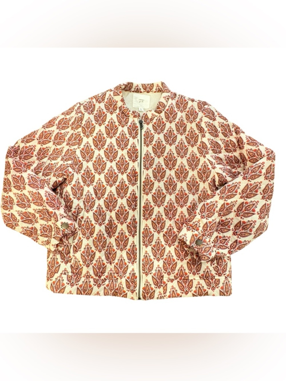 A Loves A Girls Boho Paisley Quilted Lightweight Jacket Zip Front Cotton